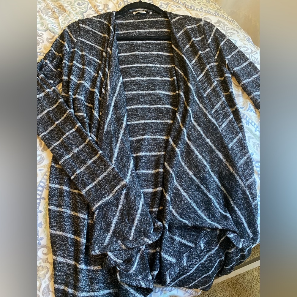 Small American Eagle cardigan/sweater. Dark gray and white stripes.